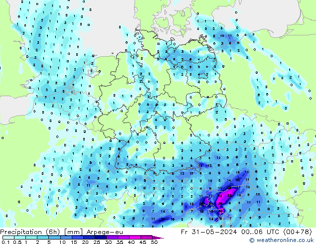 Precipitation (6h) Arpege-eu Fr 31.05.2024 06 UTC