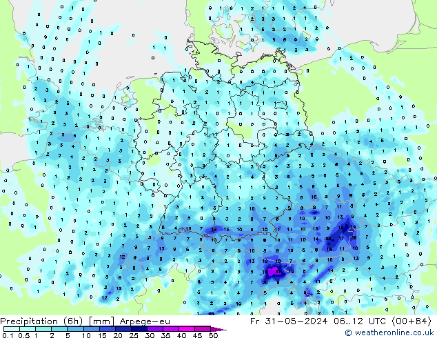 Precipitação (6h) Arpege-eu Sex 31.05.2024 12 UTC