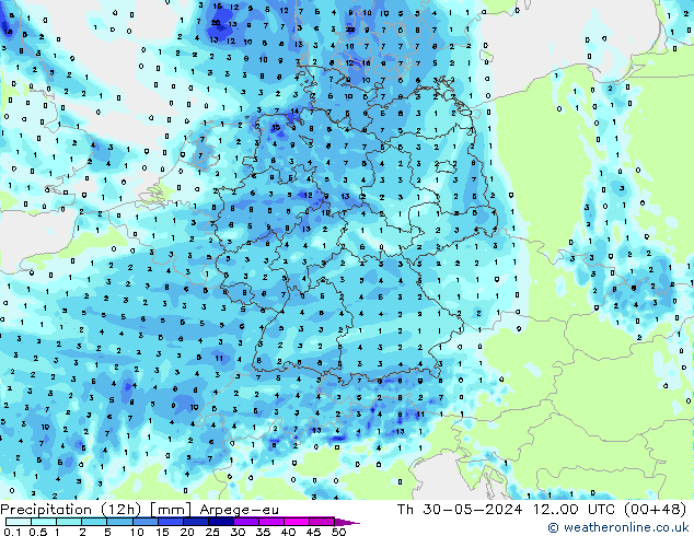 Yağış (12h) Arpege-eu Per 30.05.2024 00 UTC