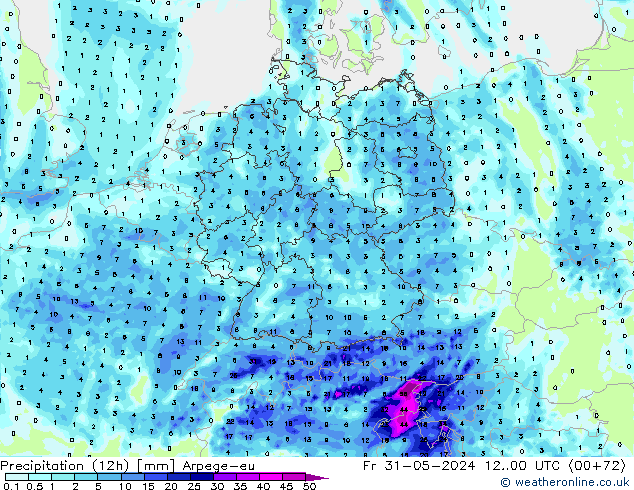 Yağış (12h) Arpege-eu Cu 31.05.2024 00 UTC