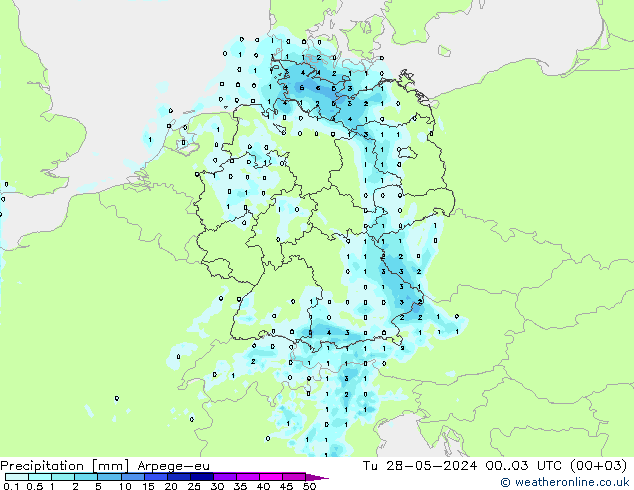 Precipitation Arpege-eu Tu 28.05.2024 03 UTC