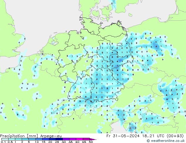 Neerslag Arpege-eu vr 31.05.2024 21 UTC
