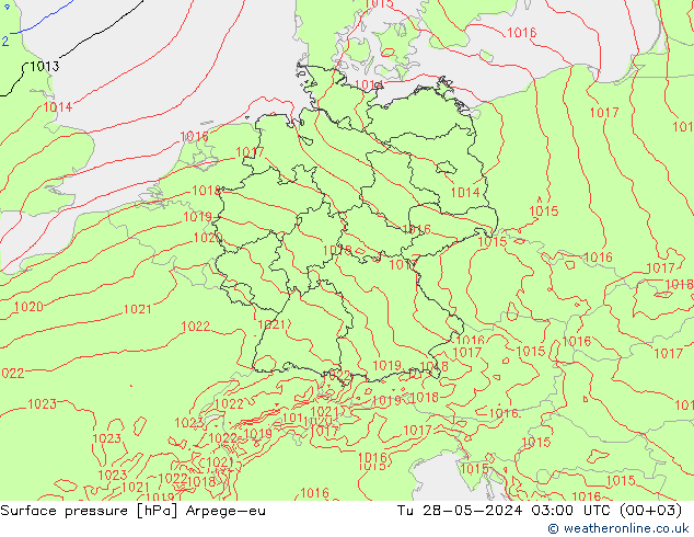 Surface pressure Arpege-eu Tu 28.05.2024 03 UTC