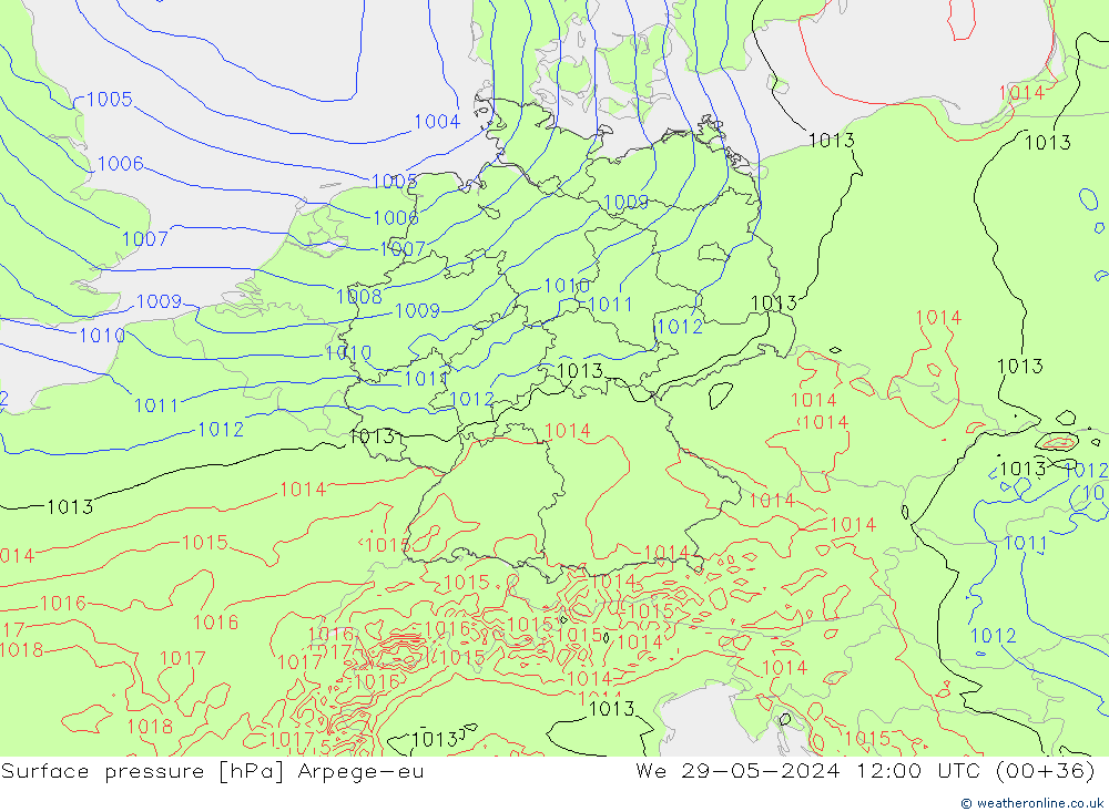 pressão do solo Arpege-eu Qua 29.05.2024 12 UTC