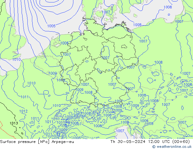 Atmosférický tlak Arpege-eu Čt 30.05.2024 12 UTC