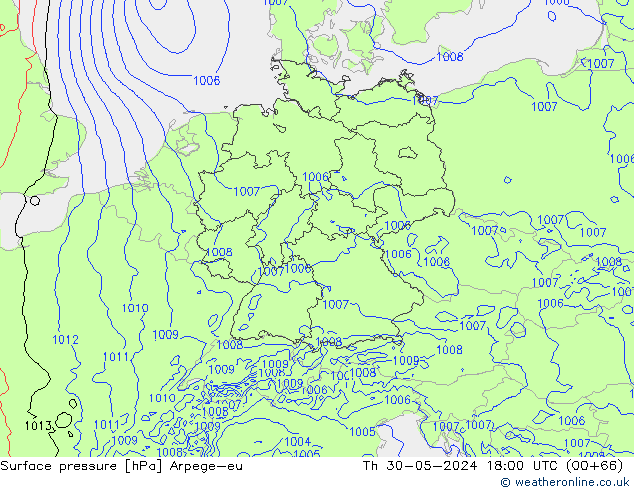 приземное давление Arpege-eu чт 30.05.2024 18 UTC