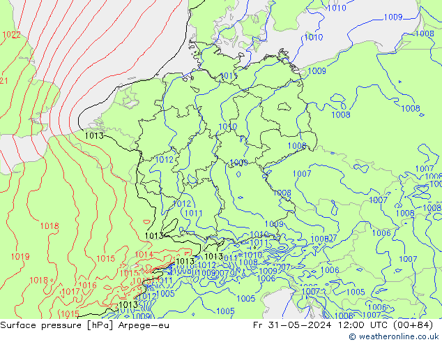 Surface pressure Arpege-eu Fr 31.05.2024 12 UTC