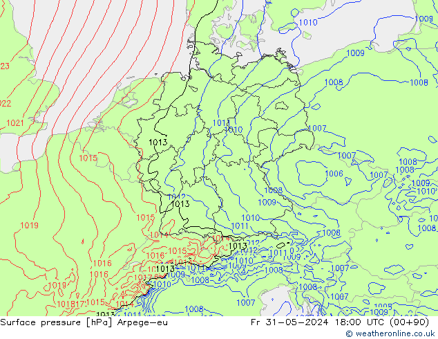 Surface pressure Arpege-eu Fr 31.05.2024 18 UTC