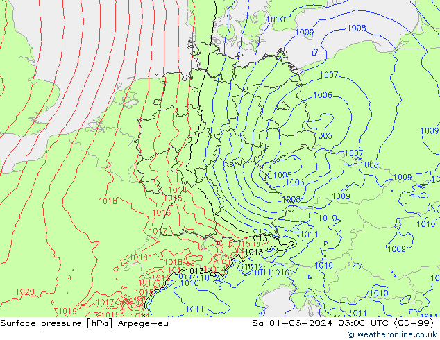 Surface pressure Arpege-eu Sa 01.06.2024 03 UTC