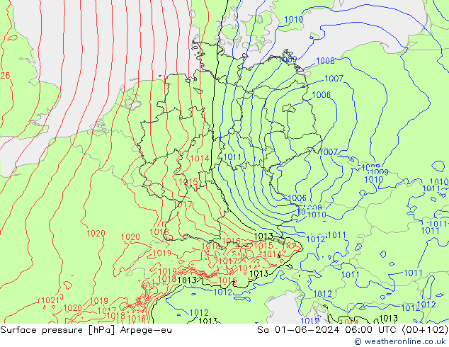 Surface pressure Arpege-eu Sa 01.06.2024 06 UTC