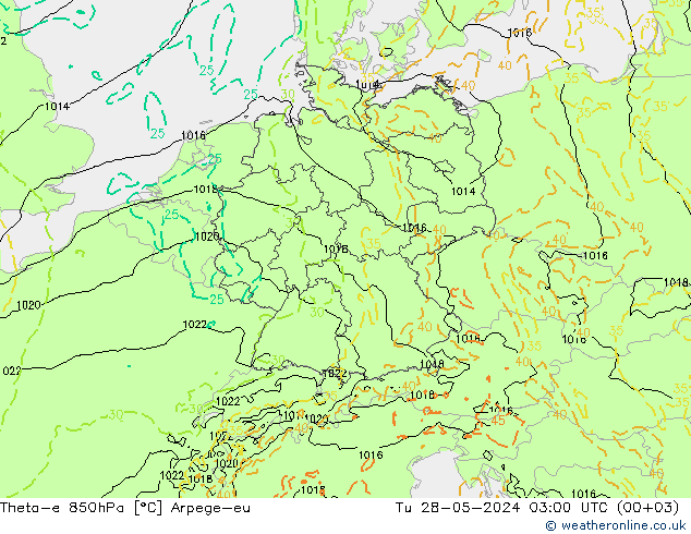 Theta-e 850hPa Arpege-eu Ter 28.05.2024 03 UTC