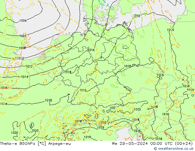 Theta-e 850hPa Arpege-eu  29.05.2024 00 UTC