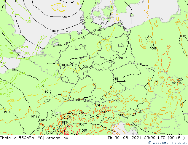 Theta-e 850hPa Arpege-eu Th 30.05.2024 03 UTC