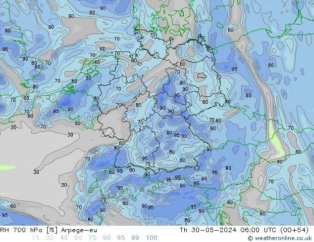 RH 700 hPa Arpege-eu Do 30.05.2024 06 UTC