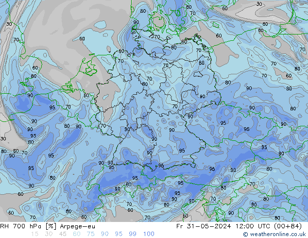 RH 700 hPa Arpege-eu ven 31.05.2024 12 UTC