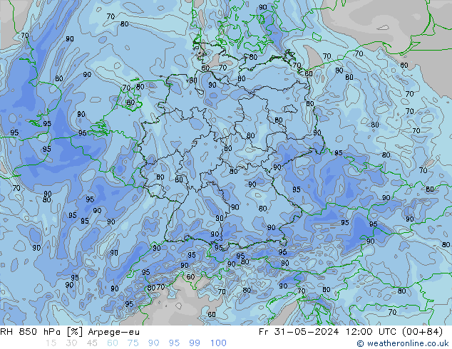 RH 850 гПа Arpege-eu пт 31.05.2024 12 UTC