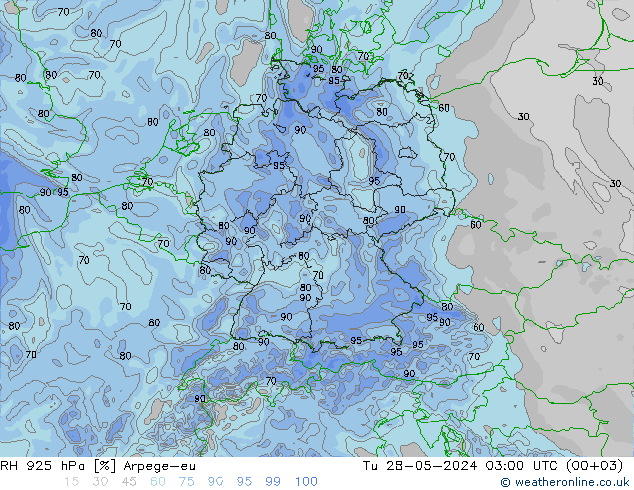 RH 925 hPa Arpege-eu Di 28.05.2024 03 UTC