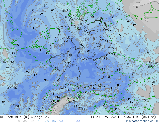 RH 925 hPa Arpege-eu Sex 31.05.2024 06 UTC