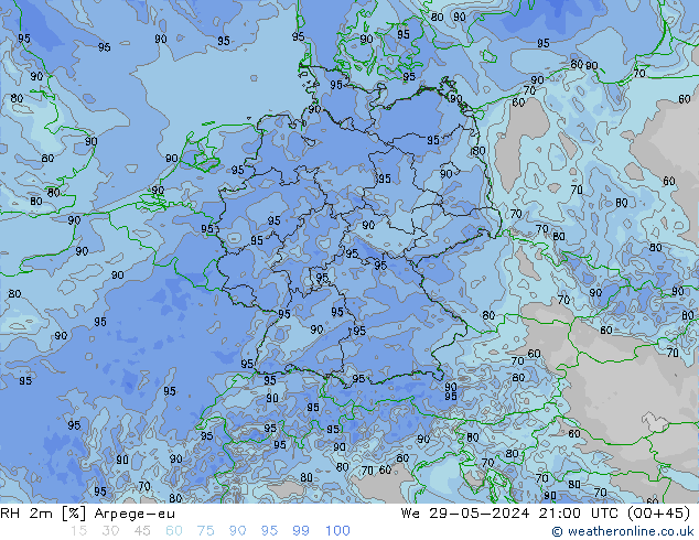 RH 2m Arpege-eu ср 29.05.2024 21 UTC