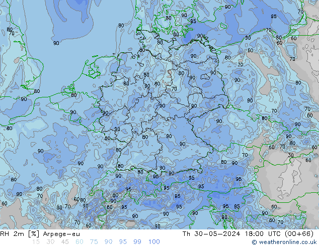 RH 2m Arpege-eu  30.05.2024 18 UTC