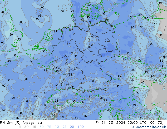 Humedad rel. 2m Arpege-eu vie 31.05.2024 00 UTC