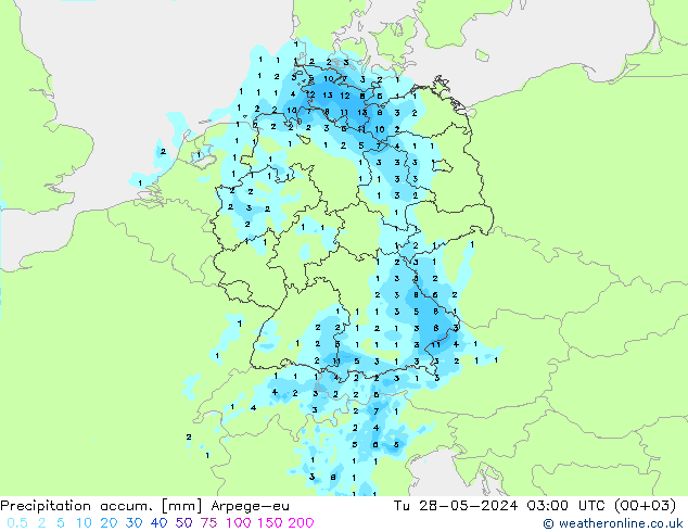 Precipitation accum. Arpege-eu Ter 28.05.2024 03 UTC