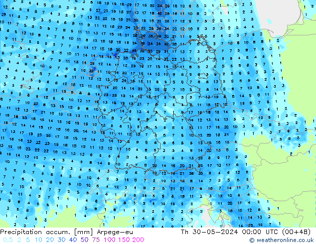 Precipitation accum. Arpege-eu Th 30.05.2024 00 UTC