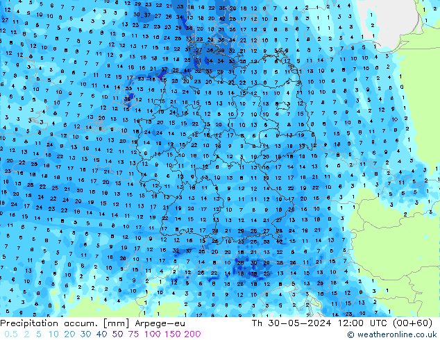 Precipitation accum. Arpege-eu чт 30.05.2024 12 UTC