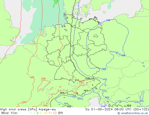 High wind areas Arpege-eu Sáb 01.06.2024 06 UTC