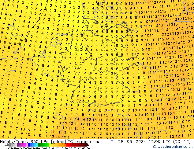 Height/Temp. 850 hPa Arpege-eu mar 28.05.2024 12 UTC