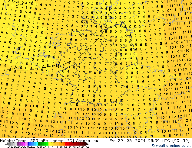 Height/Temp. 850 hPa Arpege-eu mer 29.05.2024 06 UTC