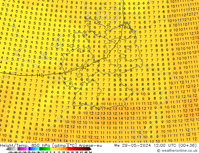 Height/Temp. 850 hPa Arpege-eu Qua 29.05.2024 12 UTC