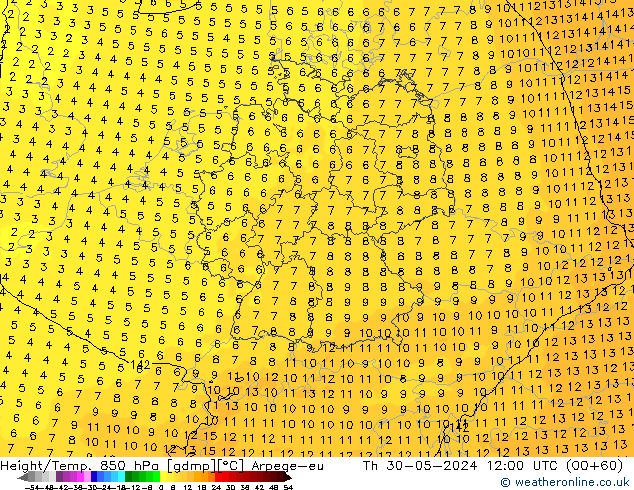 Height/Temp. 850 hPa Arpege-eu Th 30.05.2024 12 UTC