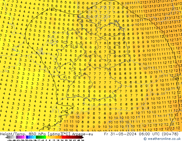 Height/Temp. 850 hPa Arpege-eu  31.05.2024 06 UTC