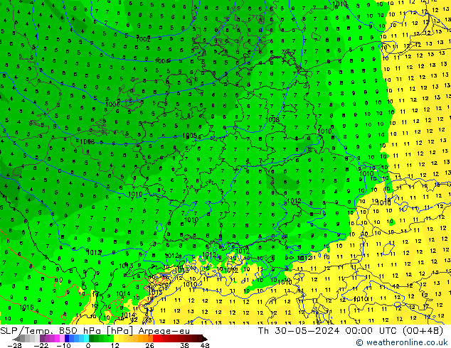 SLP/Temp. 850 hPa Arpege-eu gio 30.05.2024 00 UTC