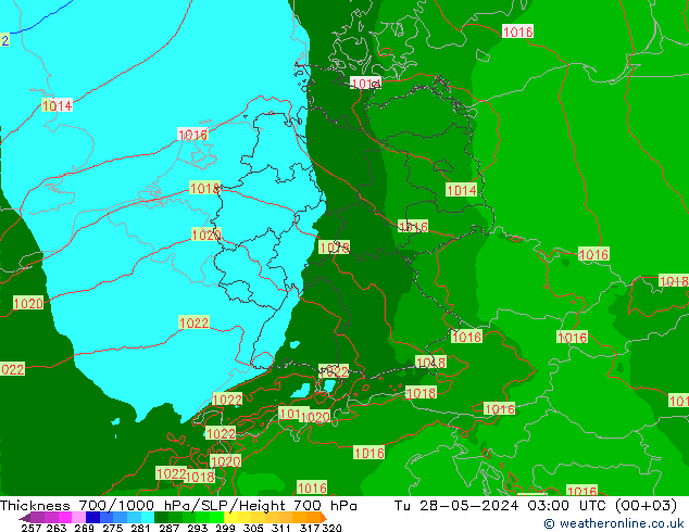 Thck 700-1000 hPa Arpege-eu wto. 28.05.2024 03 UTC