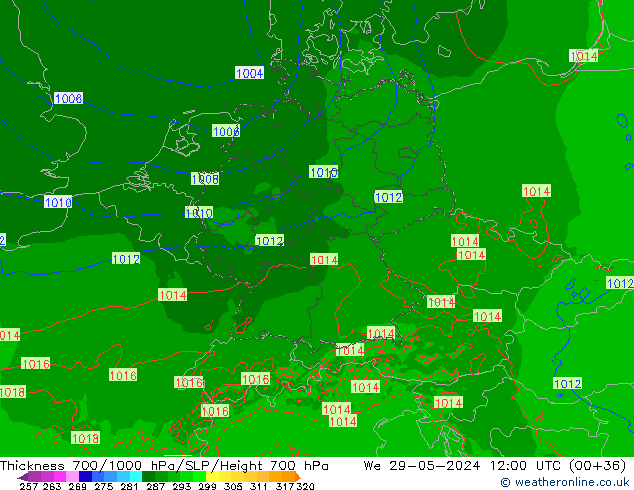 Dikte700-1000 hPa Arpege-eu wo 29.05.2024 12 UTC