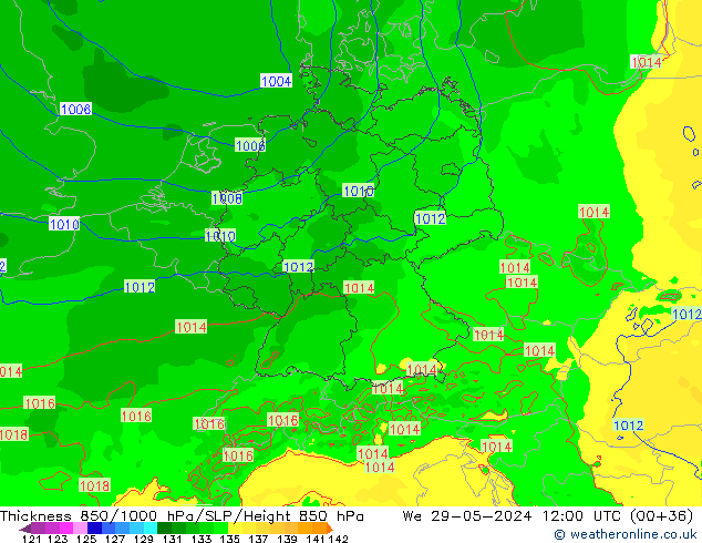 Thck 850-1000 hPa Arpege-eu  29.05.2024 12 UTC