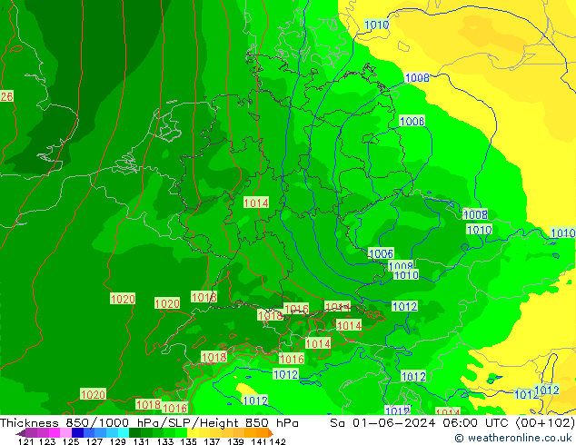 Thck 850-1000 hPa Arpege-eu sab 01.06.2024 06 UTC