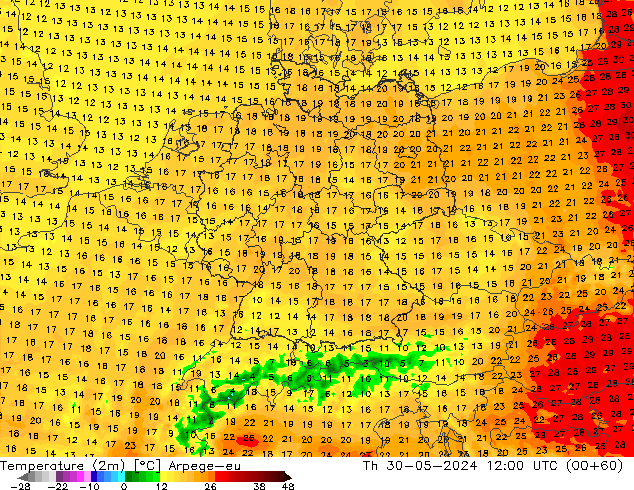 Sıcaklık Haritası (2m) Arpege-eu Per 30.05.2024 12 UTC