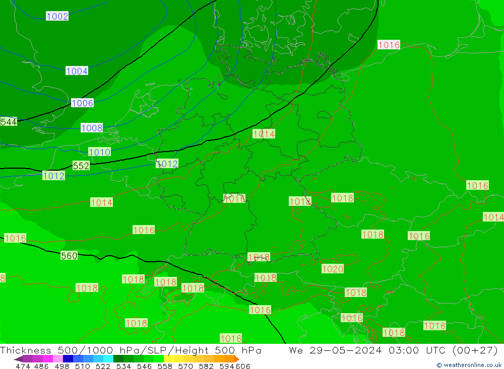 500-1000 hPa Kalınlığı Arpege-eu Çar 29.05.2024 03 UTC