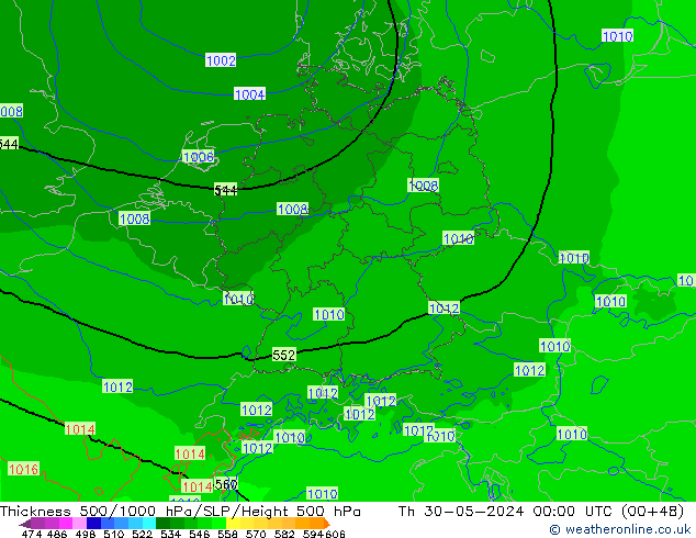 Thck 500-1000hPa Arpege-eu Čt 30.05.2024 00 UTC