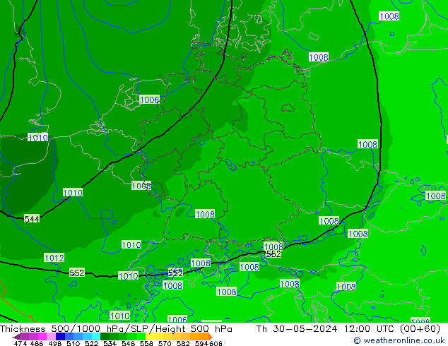 Thck 500-1000hPa Arpege-eu czw. 30.05.2024 12 UTC