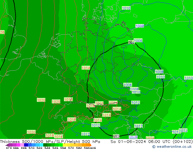 500-1000 hPa Kalınlığı Arpege-eu Cts 01.06.2024 06 UTC