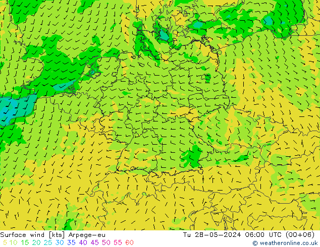 Surface wind Arpege-eu Tu 28.05.2024 06 UTC