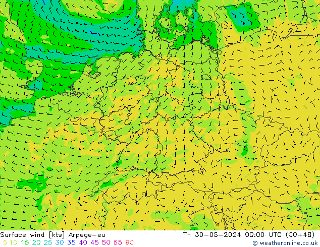 Surface wind Arpege-eu Th 30.05.2024 00 UTC