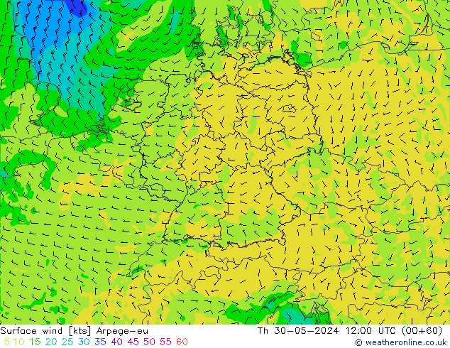 ветер 10 m Arpege-eu чт 30.05.2024 12 UTC