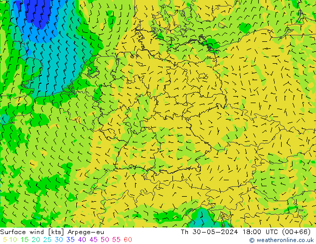 Vent 10 m Arpege-eu jeu 30.05.2024 18 UTC