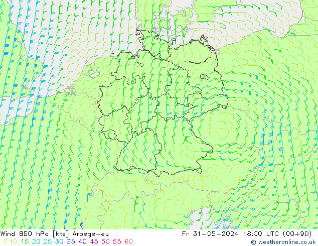 Wind 850 hPa Arpege-eu Fr 31.05.2024 18 UTC