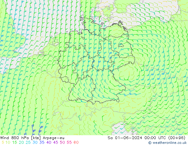 Vento 850 hPa Arpege-eu Sáb 01.06.2024 00 UTC